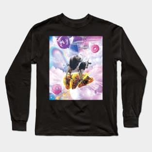 Space Panda Riding Cow Unicorn - Taco & Donut Long Sleeve T-Shirt